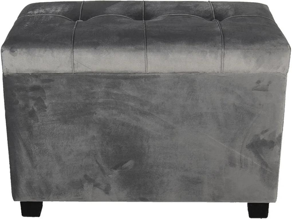 Bancuta cu spatiu depozitare picioare lemn negru si tapiterie velur gri 60 cm x 36 cm x 43 h