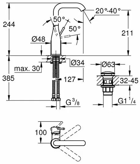 Baterie lavoar Grohe Essence New L cu ventil Push-Open crom
