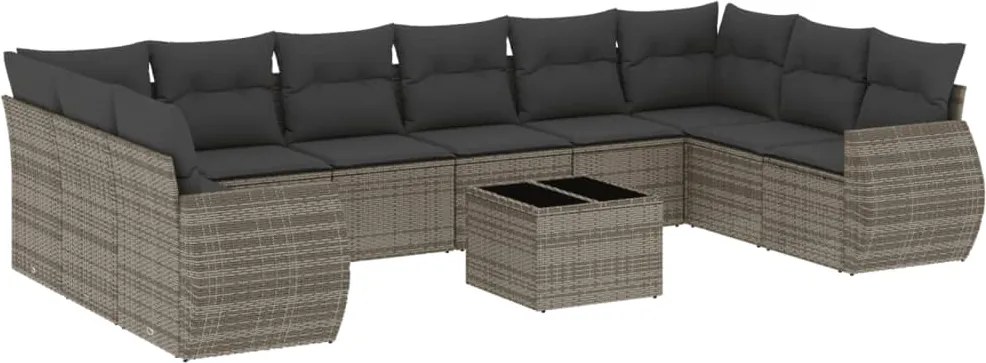 vidaXL Set canapele de grădină cu perne, 11 piese, gri, poliratan