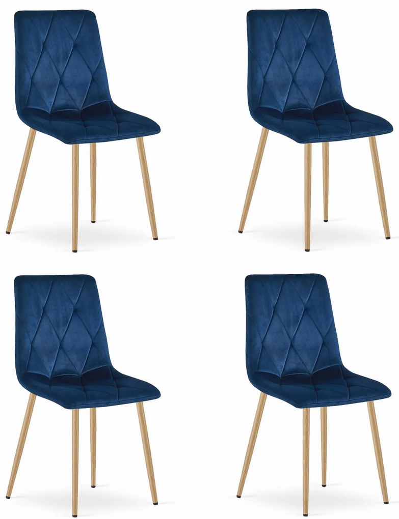 Set Scaune 4 Bucatarie/Dining Fido Picioare Finisaj Lemn, Catifea Albastra