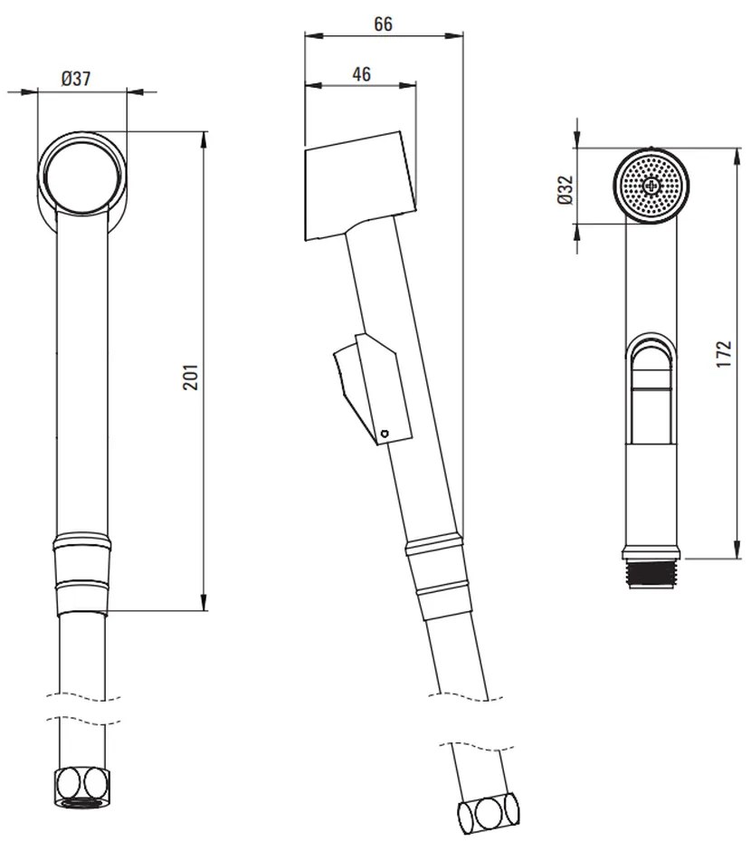 Set dus igienic Deante Bidetta cu suport fix, 150 cm, crom lucios