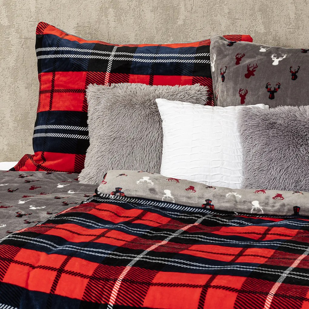 Lenjerie de pat din microflanelă 4Home Carouri roșu, 160 x 200 cm, 70 x 80 cm, 160 x 200 cm, 70 x 80 cm