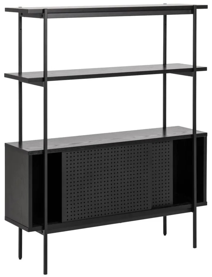 Bibliotecă neagră cu aspect de lemn de frasin cu ușă glisantă 94x114 cm Angus – Actona