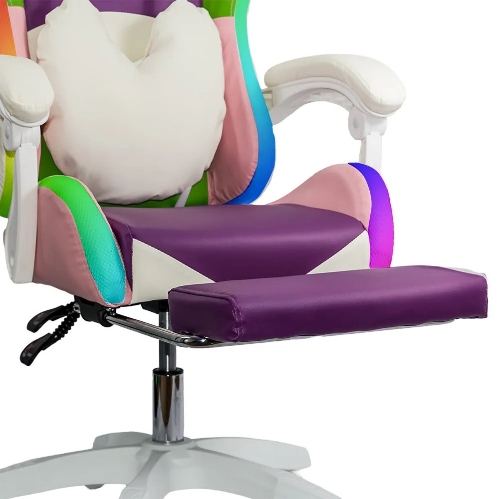 Scaun gaming pentru copii roz/mov din piele sintetică cu lumini RGB OFF 298