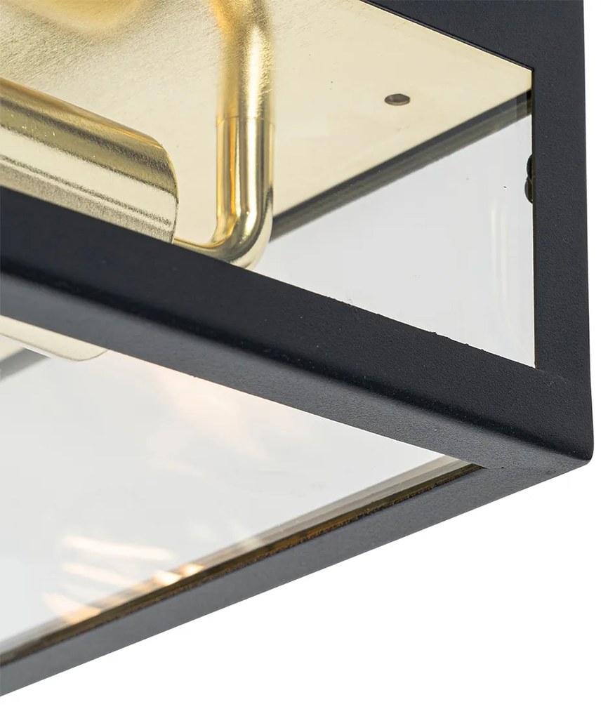 Plafoniera industriala pentru exterior neagra cu auriu 2 lumini - Rotterdam