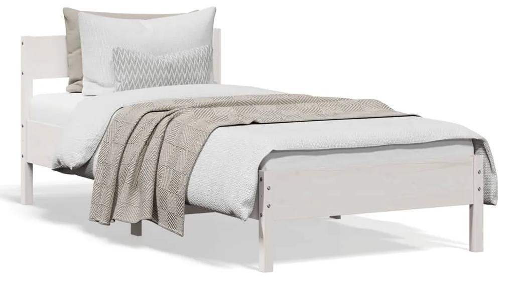 842783 vidaXL Cadru de pat cu tăblie, alb, 75x190 cm, lemn masiv de pin