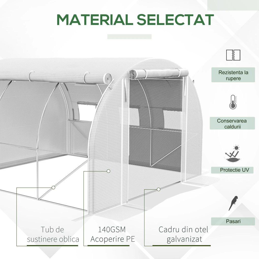 Outsunny Sera Tunel 3x3 m cu Ușă și 6 Ferestre, 2 Părți Laterale Ruleabile, din Oțel și Prelată PE, pentru Grădinărit | Aosom Romania