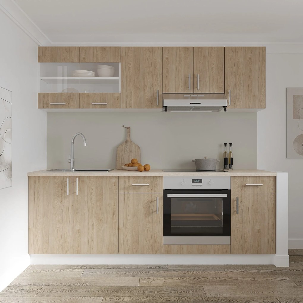 Set haaus V13, Lemn Natural/Alb, Blat Thermo 28 mm, L 220 cm