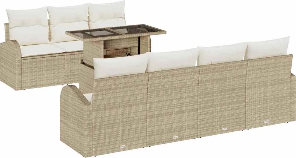 vidaXL Set de canapele pentru grădină cu pernă 8 pcs Bej Poli Rattan
