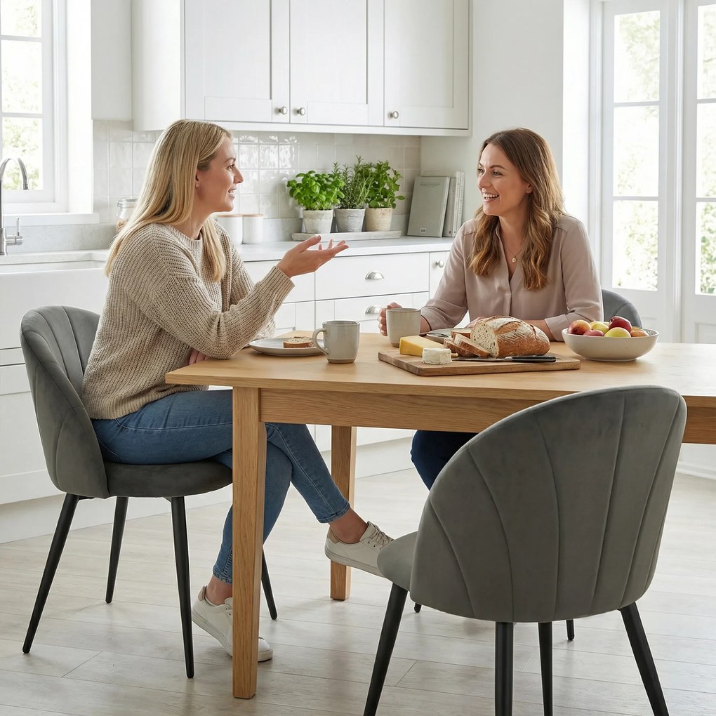 HOMCOM Set de 2 Scaune de Sufragerie din Catifea, Scaune de Bucătărie cu Spătar Curbat în Formă de Scoică, Picioare din Oțel, Stil Nordic, Scaune Tapițate pentru Bucătărie, Dormitor, Living, Gri | Aosom Romania