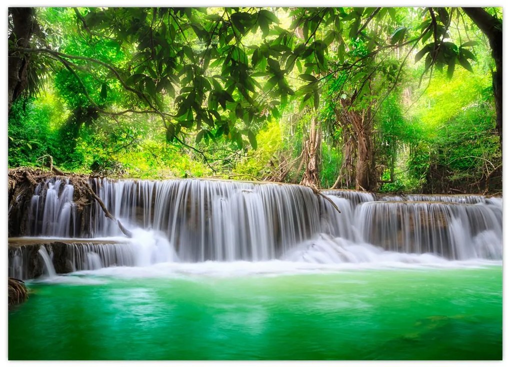 Tablou pe sticlă - cascada din Kanchanaburi, Thailanda (70x50 cm)