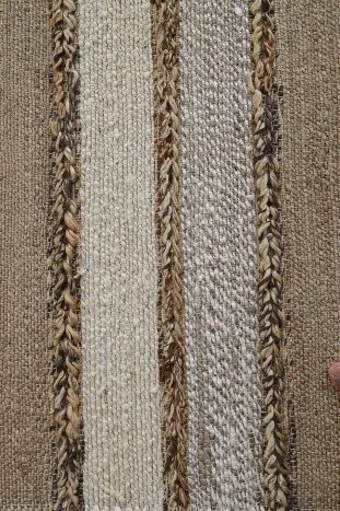 Covor din iută, lână și bumbac țesut manual, antiderapant, multicolor natural, 160 x 230 cm, 2200 GSM, „Jute Wool Carpet"