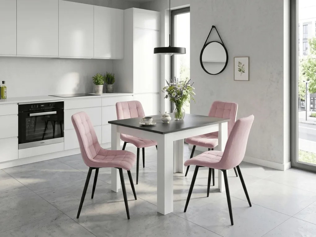 Scaun de masa SPLIT VELVET cu picioare negre, roz deschis