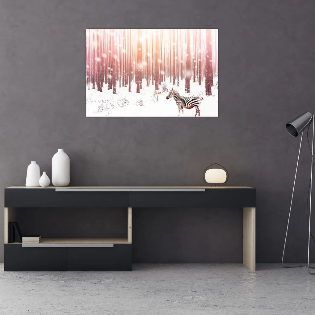 Tablou - Zebra în pădurea înzăpezită (90x60 cm)