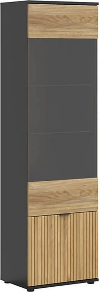 Vitrina LUEN, stejar/negru, PAL laminat/sticla securizata, 57x40x196 c
