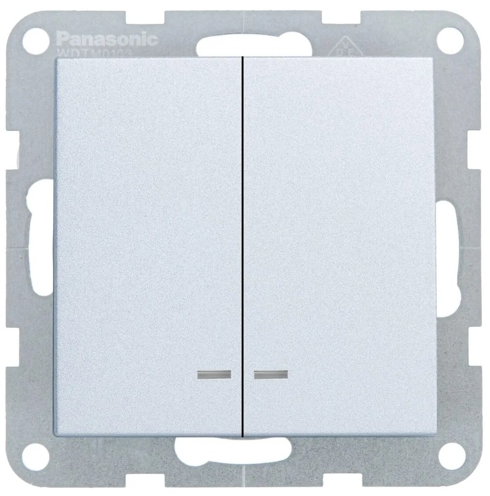 Intrerupator dublu cu led 10A, IP20, Argintiu, Panasonic Karre Plus 55