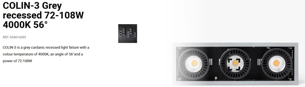 Spot LED incastrabil COLIN-3 Grey recessed 72-108W 4000K 56°