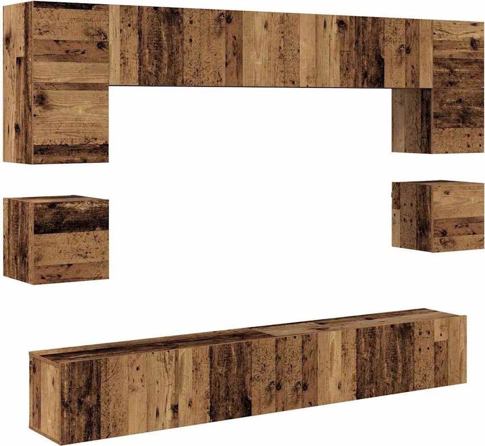 vidaXL Set comodă TV Pe perete 8 pcs Lemn Vechi Lemn compozit