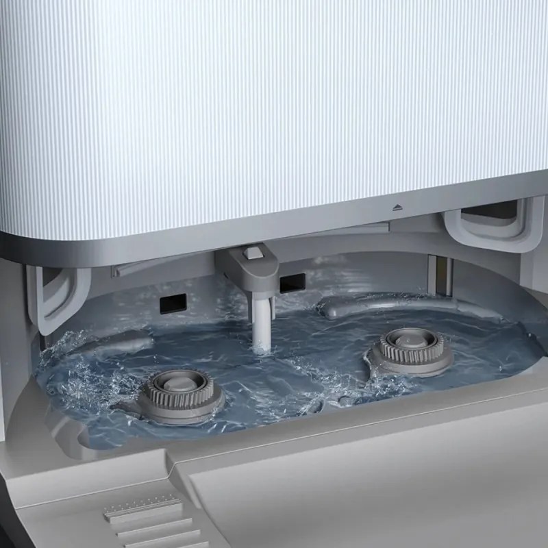 Aspirator robot Xiaomi Robot Vacuum 5 Pro EU OV21GL, 55 W, 20000 Pa, 140 min, cameră triplă AI de 5 MP cu funcție de recunoaștere, stație automată de spălare și uscare, navigație dToF retractabilă, apă la 80 °C, alb