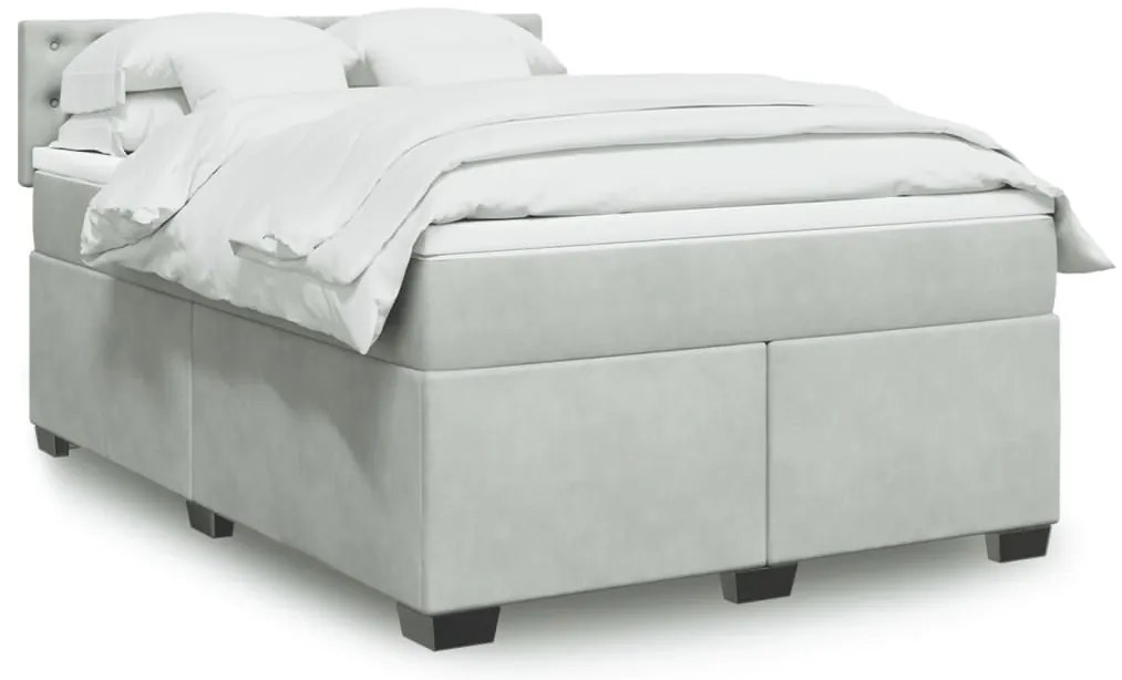 vidaXL Pat box spring cu saltea, gri deschis, 140x190 cm, catifea