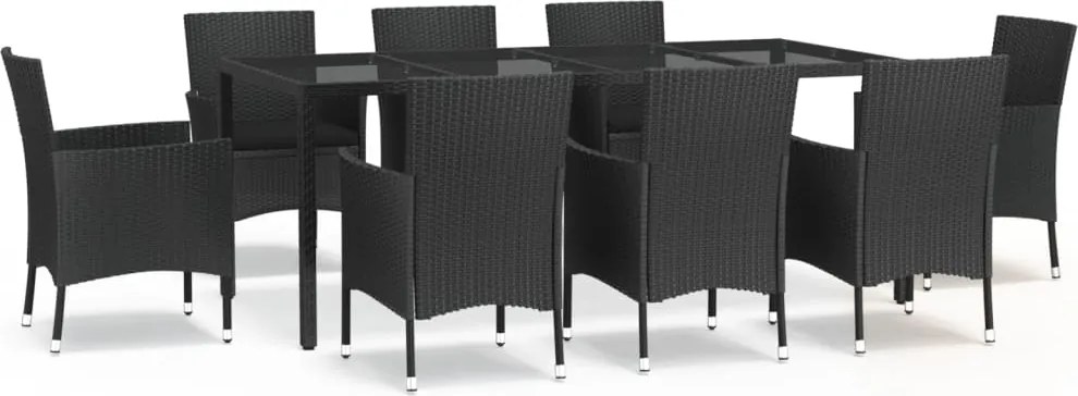 vidaXL Set mobilier de grădină cu perne, 9 piese, negru, poliratan