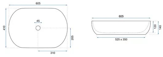 Lavoar pe blat Rea Cleo oval finisaj alb - negru 60 cm