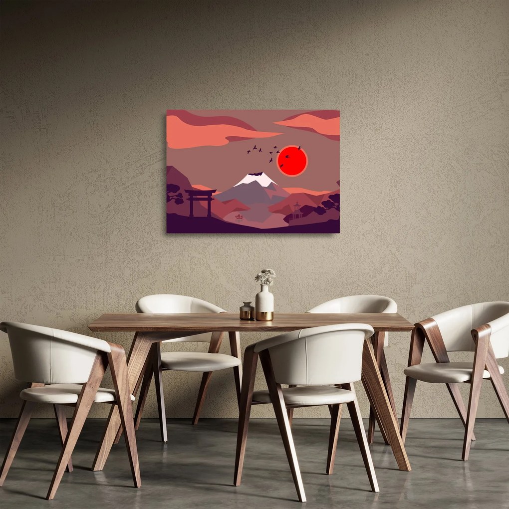 Tablou pe sticlă - Munții Fuji (70x50 cm)