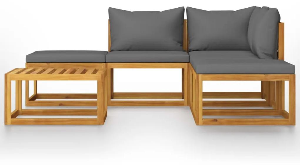 Set mobilier gradina cu perne, 6 piese, lemn masiv acacia Morke gra, colt + 2x mijloc + 2x suport pentru picioare + masa, 1