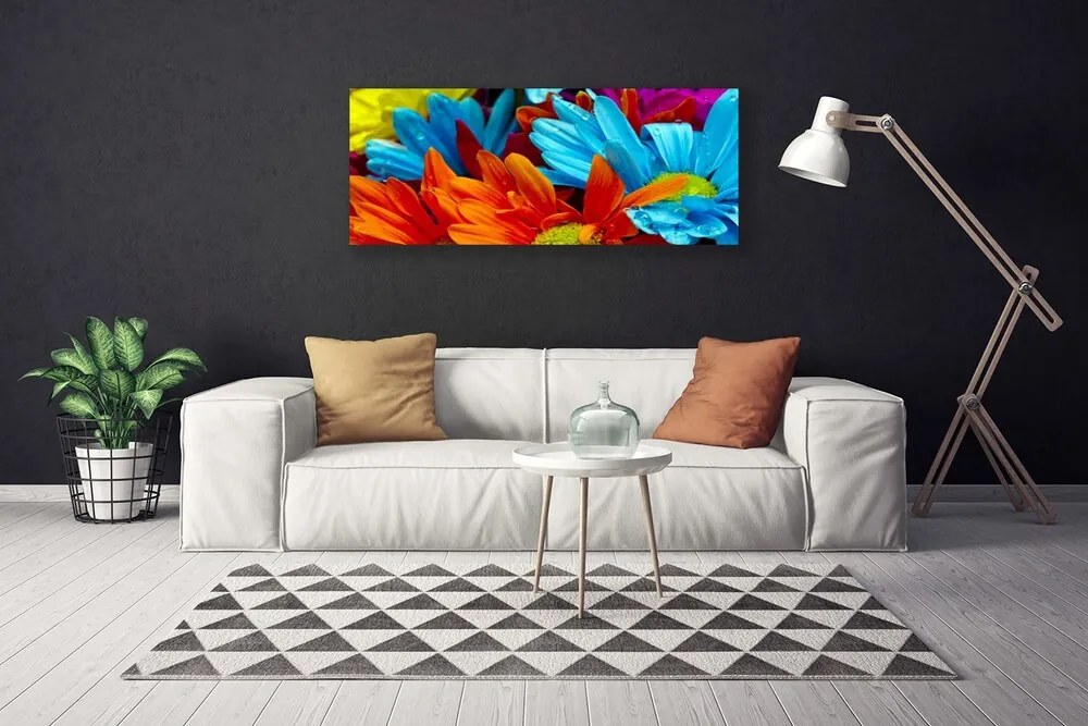 Tablou pe panza canvas Flori Floral Roșu Albastru Portocaliu