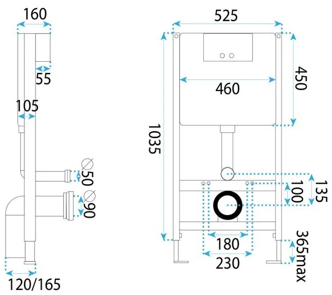 Cadru WC incastrat K011A-Q Rea cu buton T cupru periat