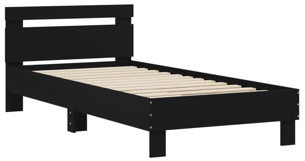 838534 vidaXL Cadru de pat cu tăblie, negru, 90x200 cm, lemn prelucrat