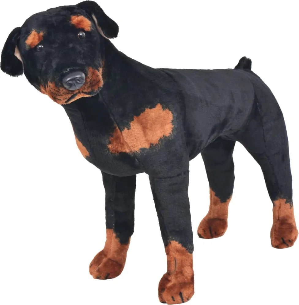 vidaXL Jucărie de pluș câine rottweiler, negru și maro, XXL
