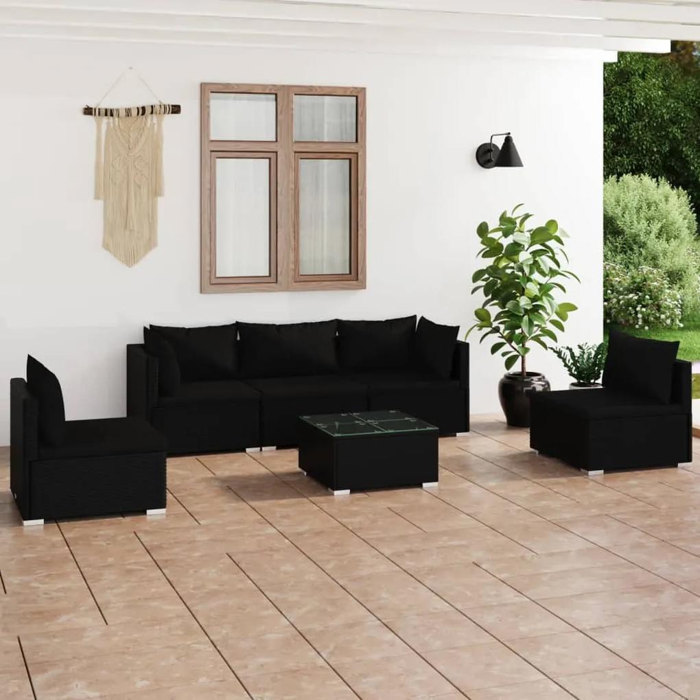 3102192 vidaXL Set mobilier de grădină cu perne, 6 piese, negru, poliratan
