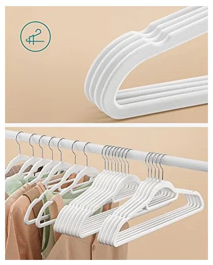 Set 50 de umerase din catifea, Songmics, 43.5 cm, CRF020W02, Alb