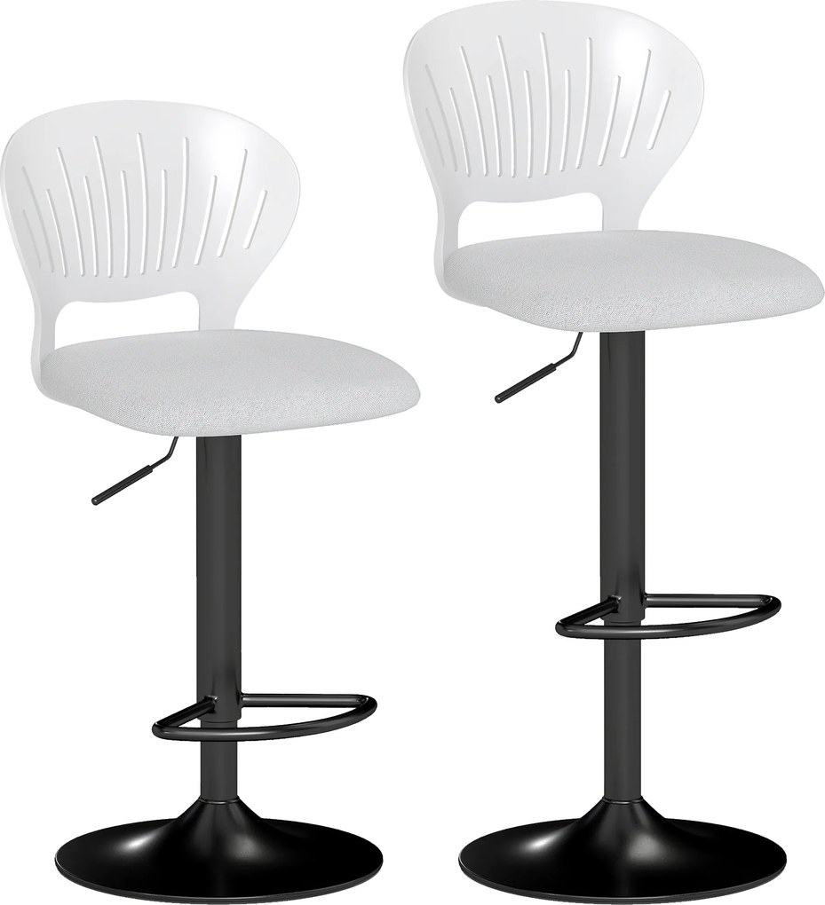HOMCOM Set de 2 taburete de bar rotative 360°, reglabile 84-105 cm, spătar gol, suport picioare, alb | Aosom Romania