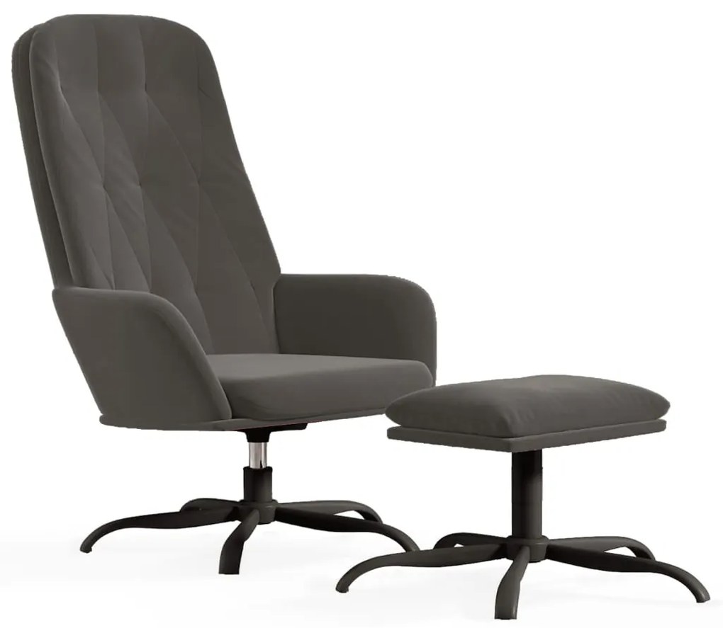 3097631 vidaXL Scaun de relaxare cu taburet, gri închis, catifea