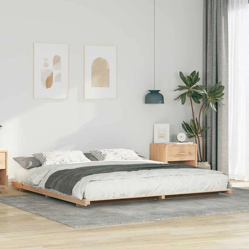 vidaXL Cadru de pat de podea Maro 180 x 200 cm Lemn masiv de pin