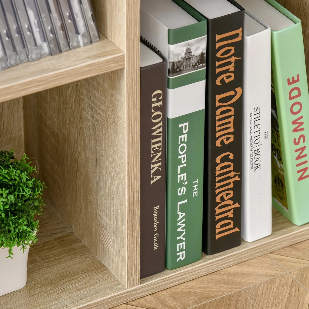 HOMCOM Bibliotecă de Lemn Raft de Cărți cu 7 Compartimente pentru Plante Fișiere 50x24x106 cm Roble | Aosom Romania