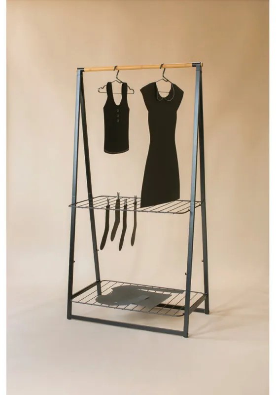 Suport multifuncțional pentru haine Brabantia Linn 1008930, 2 rafturi, Otel, Negru