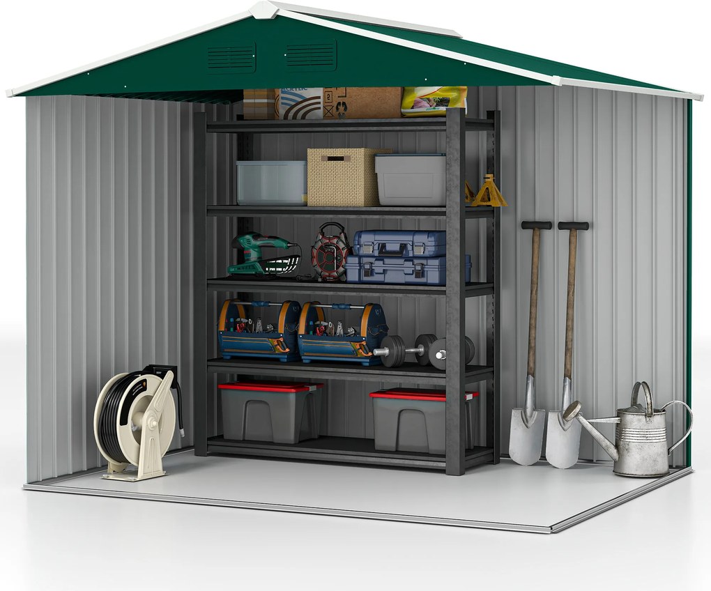 Outsunny Magazie de Grădină 3.6m² din Oțel, cu 2 Uși Glisante și 4 Ferestre de Ventilație, 236x174x190 cm, Verde | Aosom Romania