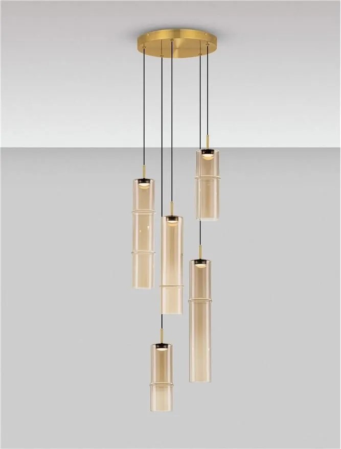 Lustra moderna cu 5 pendule LED, Metal, Sticla, Cognac, SANO