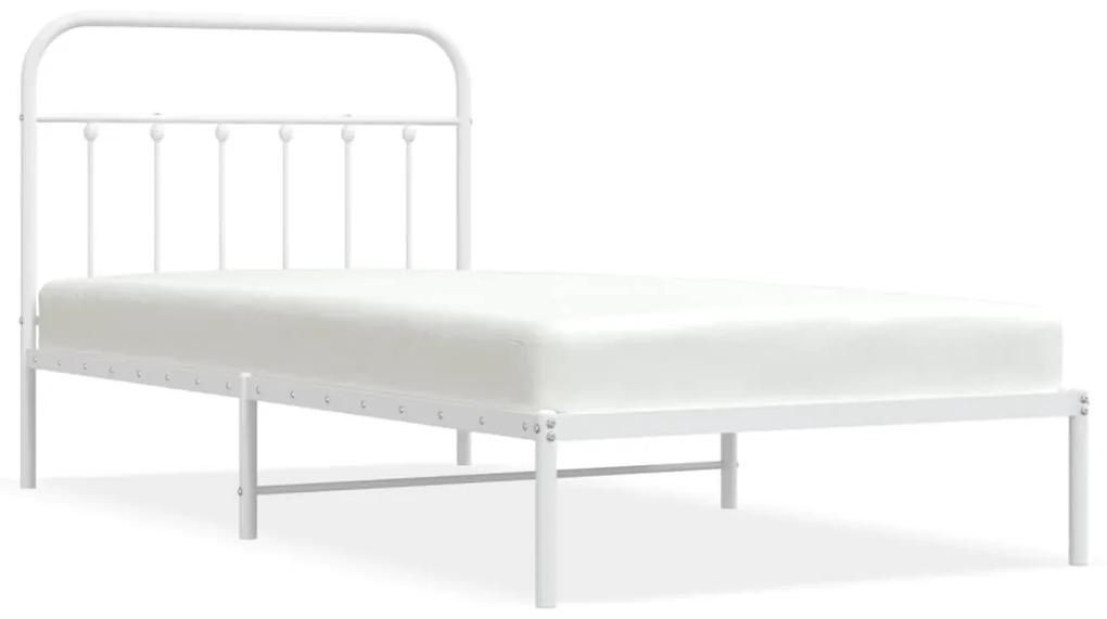 352622 vidaXL Cadru de pat din metal cu tăblie, alb, 100x200 cm