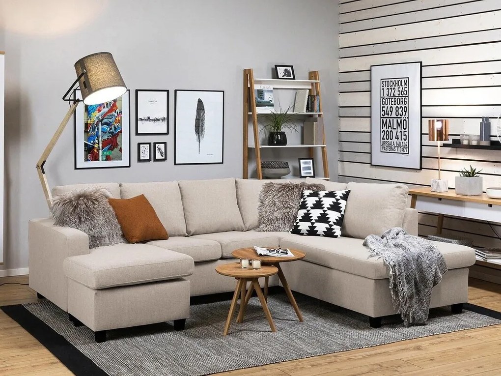 Colțar Scandinavian Choice C154Negru, Beige, 254x194x82cm, Picioare: Plastic