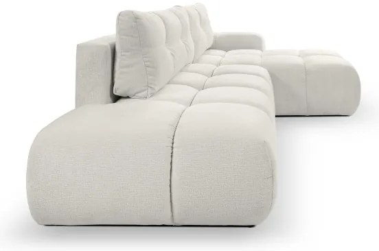 Colțar extensibil tapițat ALMADA, formă L, versiune pe partea dreaptă, bej, cu spațiu de depozitare