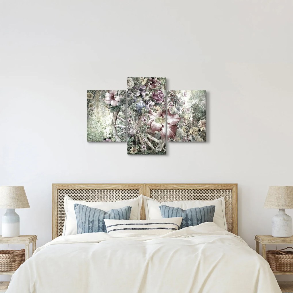 Tablou - Flori pe roata de lemn (90x60 cm)