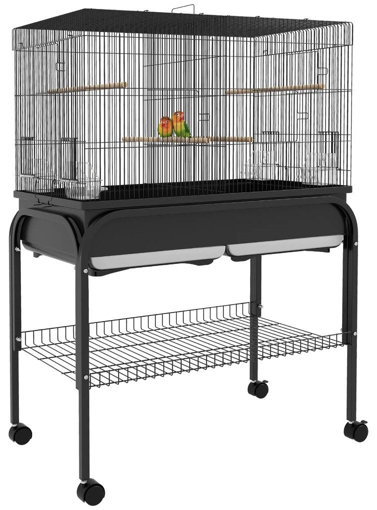 PawHut Cușcă păsări cușcă papagal cu suport roți pentru cacatua papagal canari papagal 85 x 49 x 119 cm negru | Aosom Romania