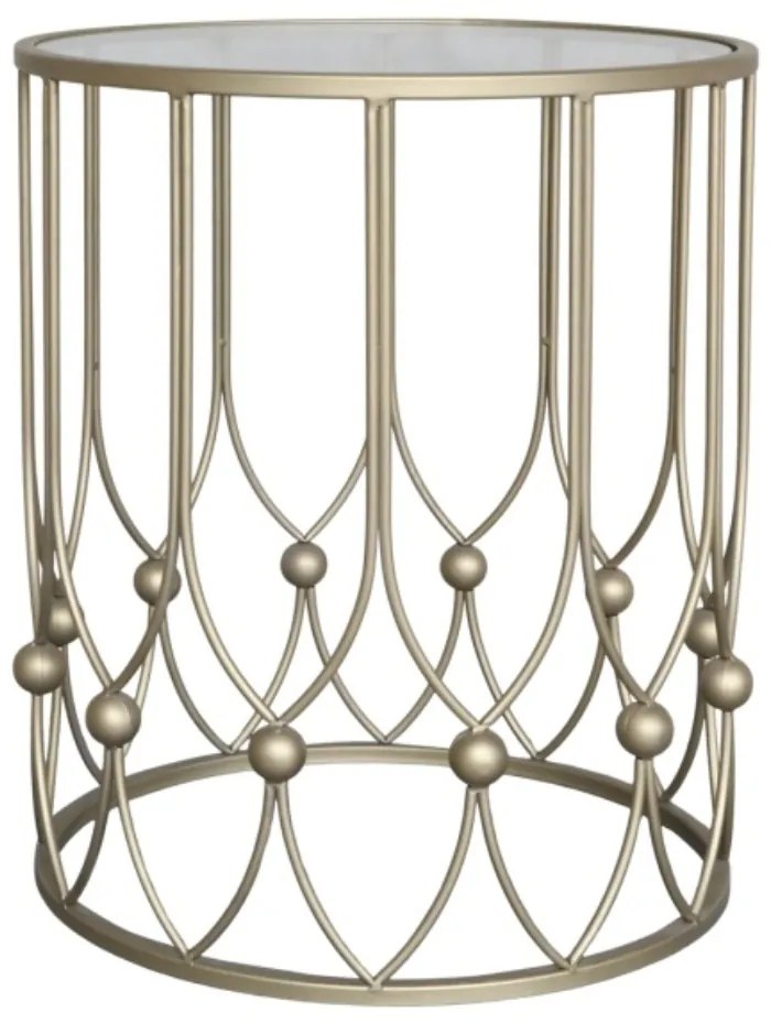 Masuta laterala, aurie, din metal si sticla, H48cm, Antique Brass