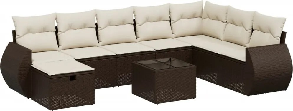 vidaXL Set canapele de grădină cu perne, 9 piese, maro, poliratan