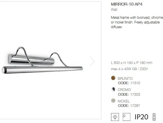 Aplica de perete tablou, oglinda de baie MIRROR-10 AP4 crom 17303