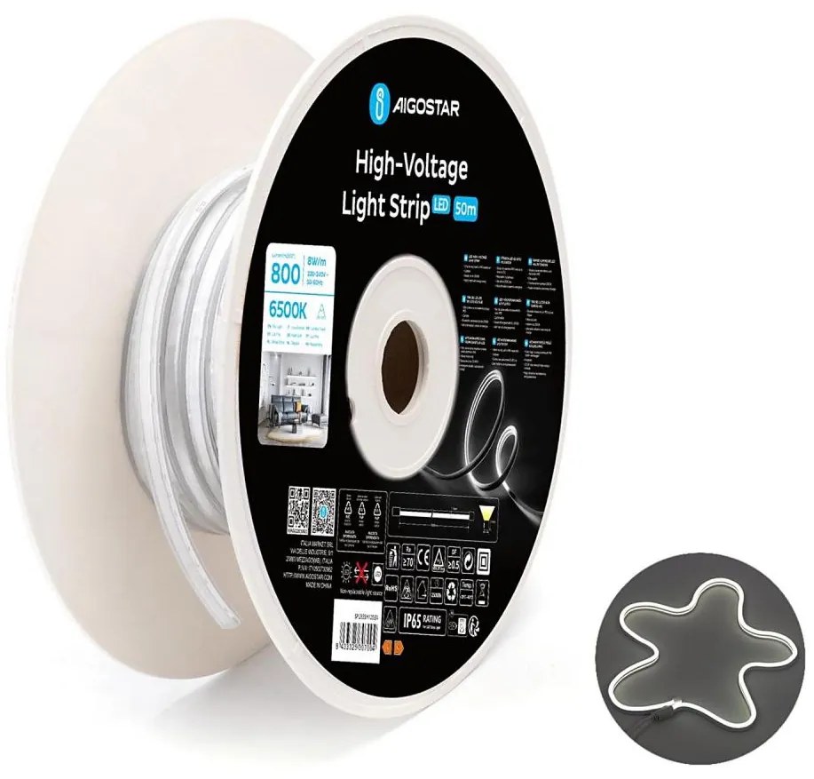 Aigostar - Bandă LED 50 m, 400 W, 230 V, 6500 K, IP65